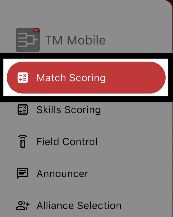 The navigation menu with Match Scoring selected at the top of the list.