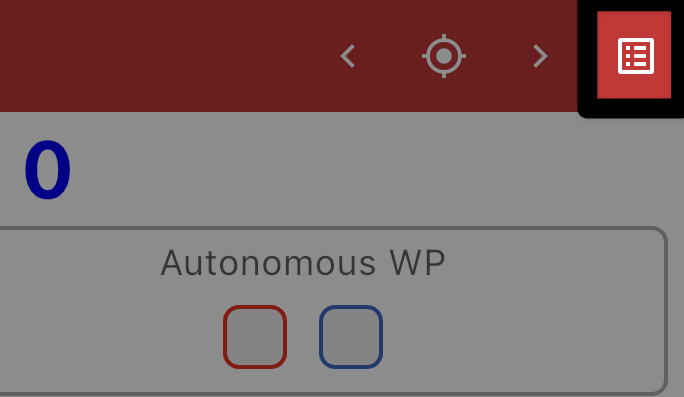 A close up of the upper right corner of the match screen with the list icon highlighted, to the right of the arrows.