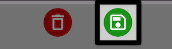 The buttons at the bottom of the scoring screen with the green save button with a floppy disk icon on the right highlighted.