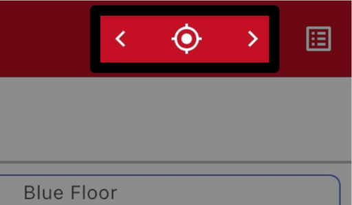 The top portion of the match scoring screen with the location icon and left and right arrows in the upper right corner of the Toolbar highlighted, to the left of the list icon.