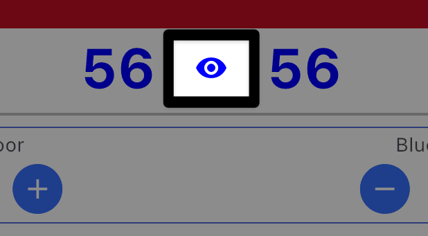 The top of the T M Mobile app where scores are shown. A highlight is on the eye icon shown between the two places of the alliances score.